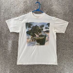 Vintage Green Iguana Margarita Shirt Mens Large White Midori 80s 90s Cotton Crew